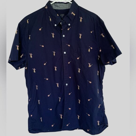 J. Crew Menโs XL Cotton Shirt | Hula Girl & Ukulele Print | Hawaiian Aloha Vibes - Picture 1 of 5